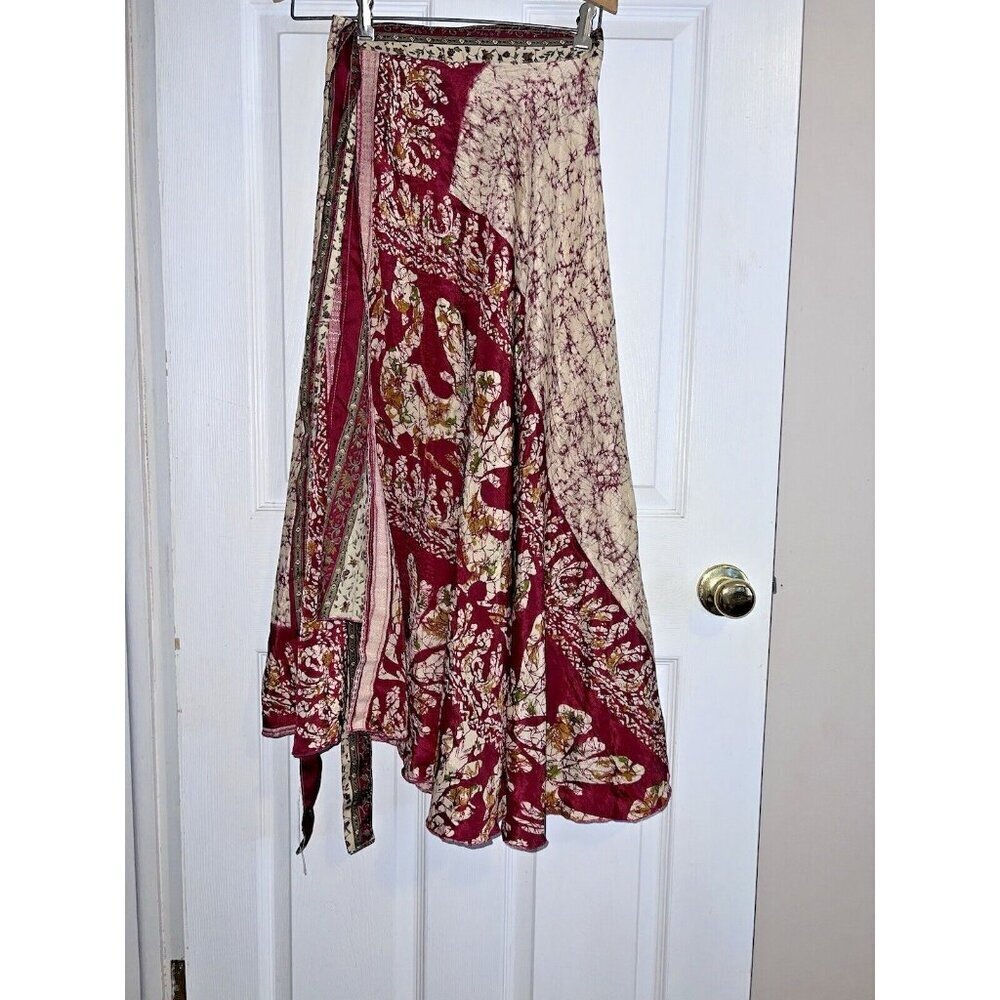 Silk Reversible Floral Wrap Skirt Asymmetrical Boho Festive Gypsy